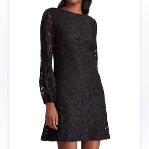 Lauren Ralph Lauren Black Lace Long Sleeve Above The Knee Cocktail Dress NEW!